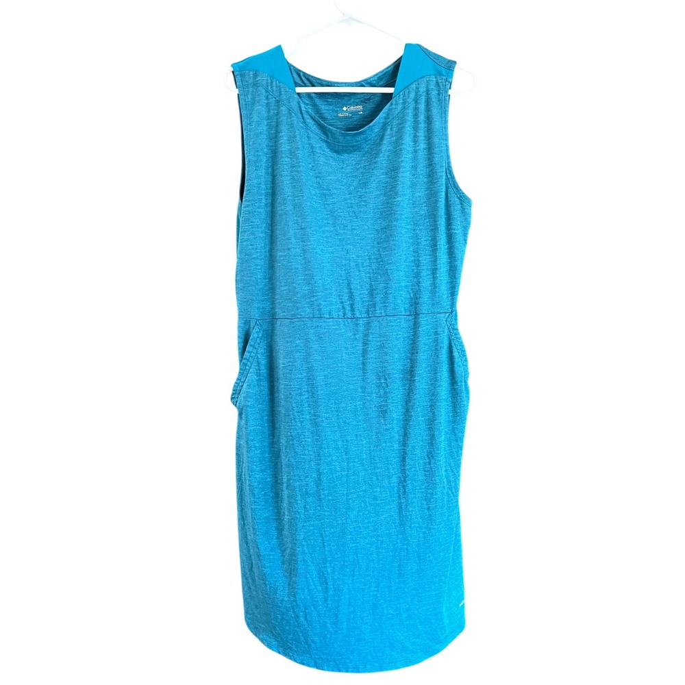 Columbia Omni-Wick Sleeveless Active Dress Teal Heather Pockets Large XK0825